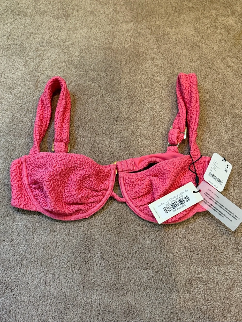 NWT new medium free people montce dita bikini top pink texture underwire Demi